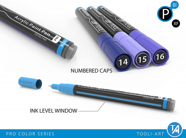 Acrylic Paint Pens Blue & Purple Tones 22 Assorted Pro Color Series Markers Set