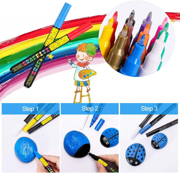 Emooqi 24 PCS Acrylic Paint Pens 0.7mm fine tip