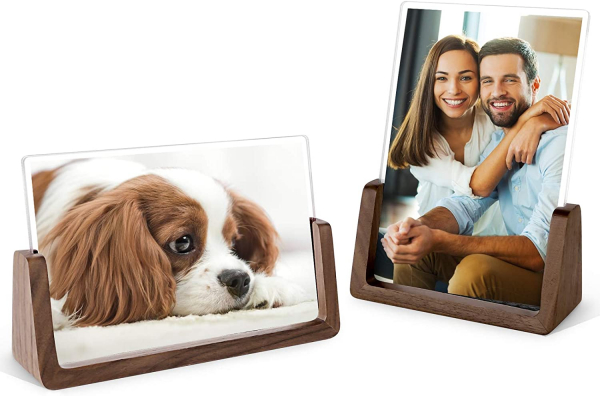 Rustic Wooden Photo Frames with Walnut Wood Base and High Definition Break Free Acrylic Glass Covers(4x6 inch, Horizontal + Vertical)