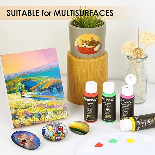 Acrylic Paint Set with 10 Brushes, 18 Colors(59ml, 2 oz) Art Craft Paint Non Toxic, Perfect for Hobby Painters, Artist, Adults, Ideal for Canvas Wood Ceramic Paint Supplies