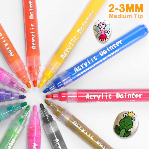 Emooqi 12 Colors Acrylic Paint Marker Pens 3MM