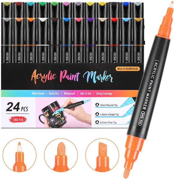 24 Colors Acrylic Paint Markers With Fine Tip Medium Tip