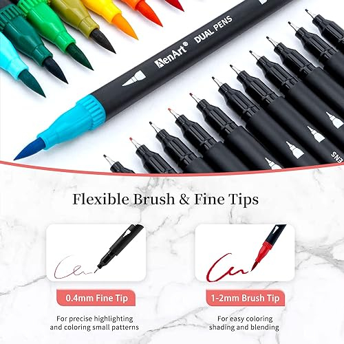 Dual Brush Markers for Adult Coloring Books, 24 Colored Journal Planner Pens Dual Tip Marker for Supplies Bullet Journaling Note Taking Drawing
