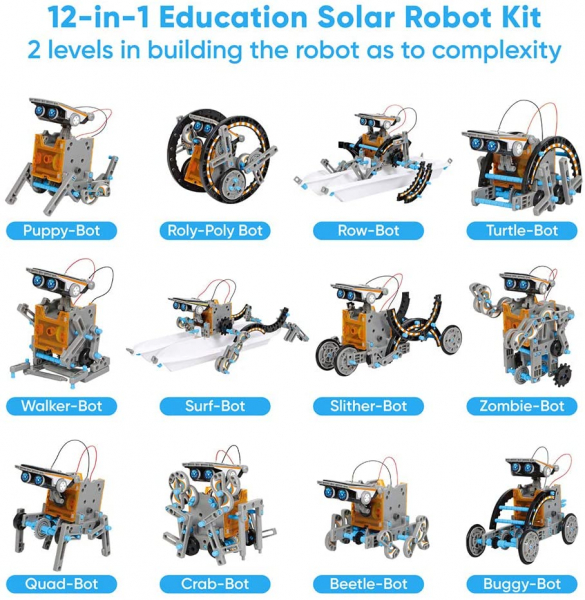 STEM 12-in-1 Education Solar Robot Toys -190 Pieces DIY Building Science Experiment Kit for Kids