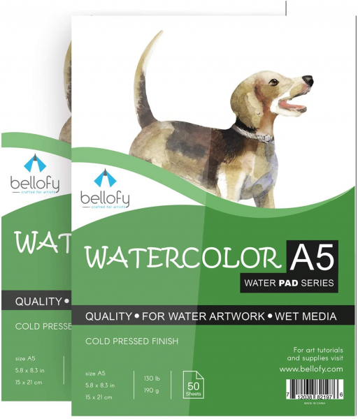 Bellofy Water Coloring Paper Journal - Painting Paper 5.8x8.3 in - 130 IB 190 GSM