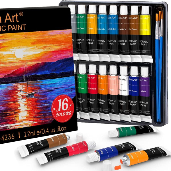 Acrylic Paint Set for Pumpkin Painting, 16 Colors Painting Supplies for Canvas Wood Fabric Ceramic Crafts, Non Toxic&Rich Pigments for Beginners