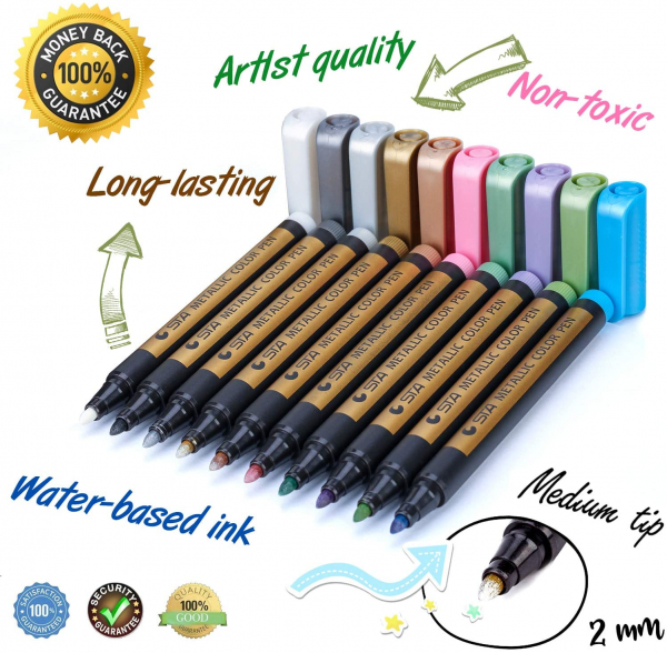 MUJINHUA Metallic Marker Pens, Set of 10 Colors