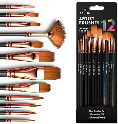 Professional Artist Paint Brush Set of 12 - Painting Brushes Kit for Kids, Adults Fabulous for Canvas, Watercolor & Fabric - for Beginners and Professionals - Great for Water, Oil or Acrylic Painting
