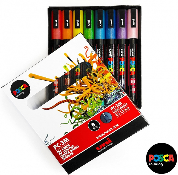 POSCA Colouring - PC-3ML Full Range of 8 Glitter Paint Markers