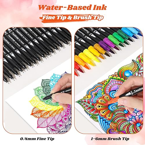 36 Colors Dual Tip Art Markers Pens for Kids Adult Coloring Books, Artist Fine & Brush Tip Coloring Markers Drawing Pen for Journaling Note Taking Lettering Calligraphy Craft Art Supplies Set