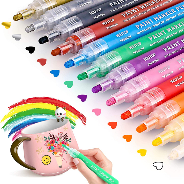 Niutop 12 Assorted Colors Acrylic Paint Marker Medium Tip