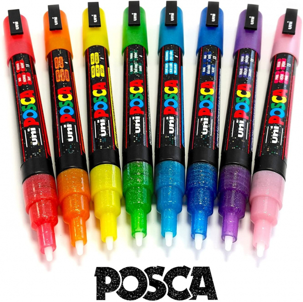 POSCA Colouring - PC-3ML Full Range of 8 Glitter Paint Markers