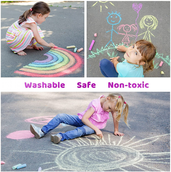 JOYIN 180 PCS Washable Sidewalk Chalks Set in 20 Colors Non-Toxic Jumbo Chalk for Outdoor Art Play, Painting on Chalkboard
